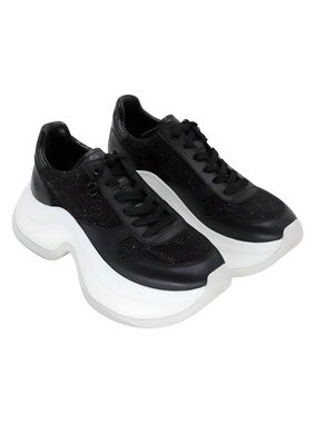Michael Kors Arla Trainer Jet Black Hotfix Platform Sneakers Size 8M